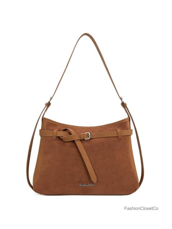 Handbags - Faux Suede Slouchy Hobo Tote Bag with Adjustable Strap